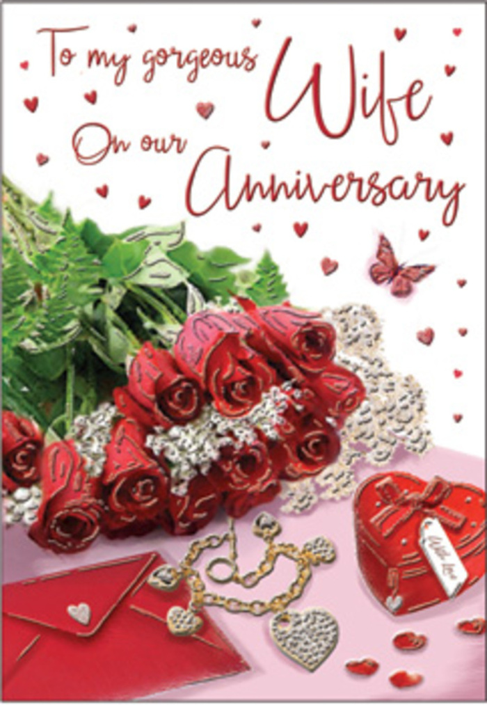 A richly romantic scene unfolds in this anniversary card illustration, where a bouquet of classic red roses is arranged with the sort of care a skilled Merton florist would bring to a bespoke order. The roses are fully open, their crimson petals swirling in tight spirals that gradually loosen toward the outer edges, creating a sense of depth and fullness. They are gently cradled by green foliage that peeks around and between the blooms, adding both contrast and a hint of the natural world, reminiscent of the greenery along the River Wandle. Surrounding this floral heart are tokens of affection: a jewellery set with softly gleaming metal and stones, a vivid red keepsake box, and scattered heart shapes that echo the theme of love over time. The card's background is embellished with delicate heart motifs and a subtle butterfly, lending an airy touch to the otherwise richly saturated palette of reds, golds, and neutral tones. Soft, diffused light washes across the arrangement, creating gentle highlights on the petals and a low, warm glow on the jewellery and box, much like evening light settling over homes in Wimbledon or Morden. The textures are tangible-velvet-like petals, smooth card, satin ribbon, and glossy surfaces that catch the eye. Altogether, the image feels like a visual echo of years of shared anniversaries: quiet dinners, exchanged gifts, handwritten notes, and the familiar comfort of being together. It is a design perfectly suited to accompany fresh anniversary flowers delivered across Merton, from Raynes Park to Mitcham, for couples who appreciate both classic romance and thoughtful detail.