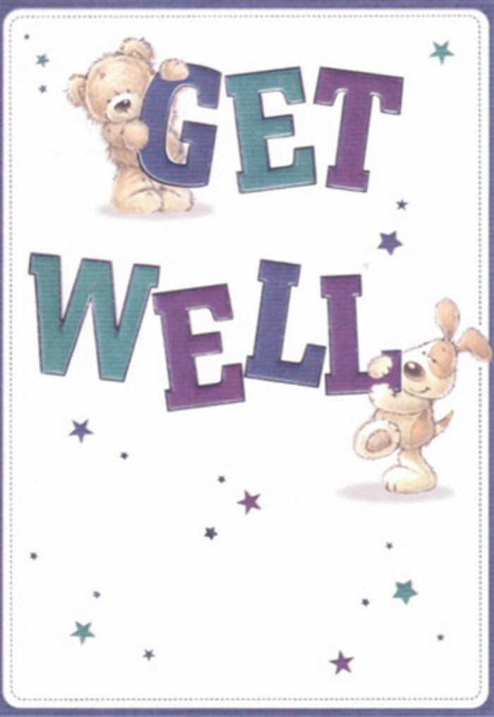 This card is a joyful testament to friendship's healing power, beautifully rendered with the same attention to detail found in a Merton florist's bouquet. A soft-furred brown teddy bear, confidently atop the vibrant 'GET' lettering in deep purple and teal, looks lovingly toward a playful pup that snuggles beneath, creating a tableau of encouragement and gentle cheer. Bright, whimsical starbursts in hues of turquoise and lavender dance around them, echoing the lively energy of Merton's parks on spring days. The inviting cream-white background gives the scene a sense of breath and clarity, perfect for moments when someone needs reassurance. There is a distinct tactile quality-the bear's fuzzy coat and the puppy's satiny ears invite the imagination to reach out and touch. As with carefully crafted bouquets delivered across the borough, each element is intentional and nurturing, reflecting Merton's close-knit care. Sending this card with fresh flowers from Florist Merton offers a heartfelt gesture of support and positivity to anyone on the mend in the local community.